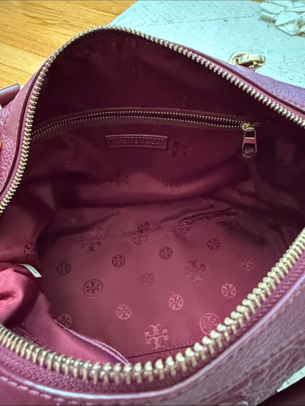 TORY BURCH, Wine Maroon Satchel Purse - Picture 9 of 11